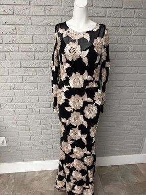 Betsy & Adam Women's Long Sleeve Floral Embroidered Mesh Maxi Dress Size 10